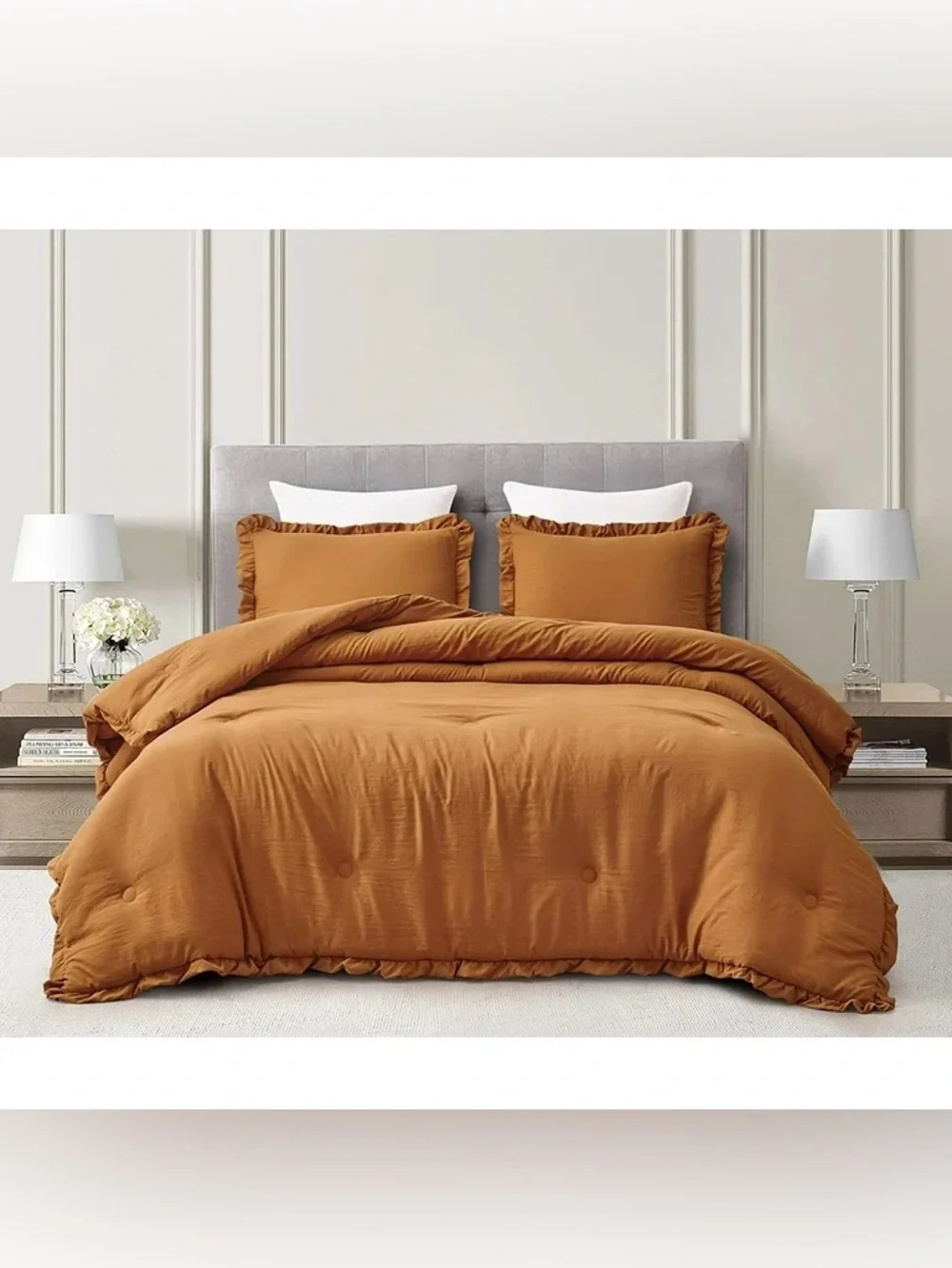 Rust Ruffle Edge Full 3 piece Comforter Set